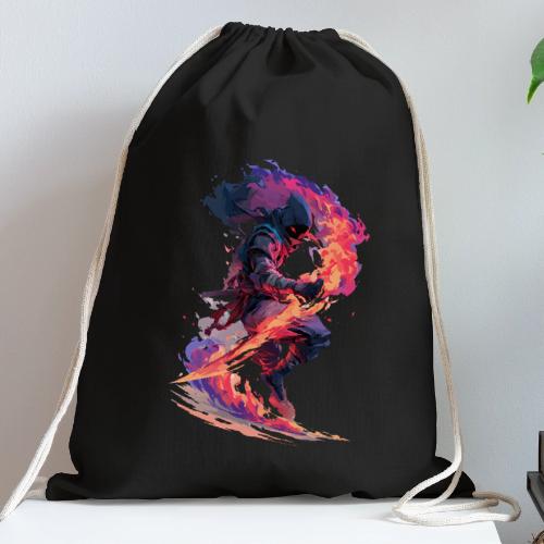 Flaming Ninja Warrior Fantasy Design - Cotton Drawstring Bag