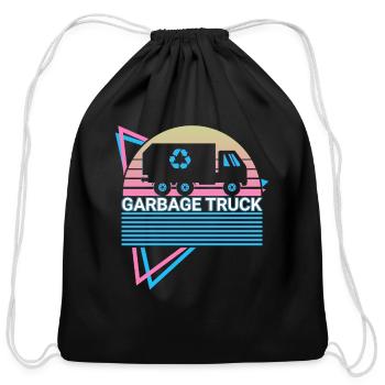 Garbage Truck Retro - Cotton Drawstring Bag - black - Front