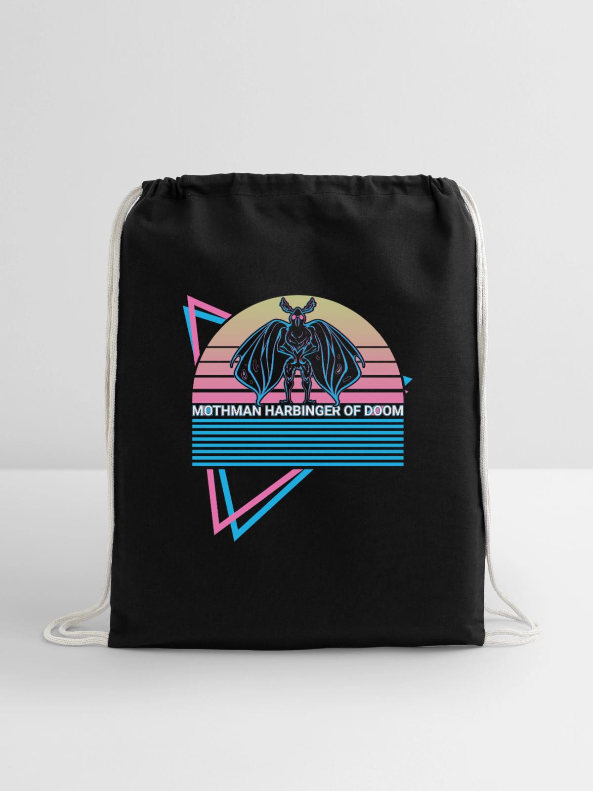 Mothman Cryptid Retro - Cotton Drawstring Bag - black - Front