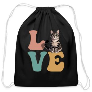 LOVE Tabby Cat Orange Cat - Cotton Drawstring Bag - black - Front