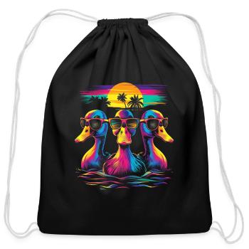 Ducks Duckling Ducky Sunglasses Beach Sunset - Cotton Drawstring Bag - black - Front