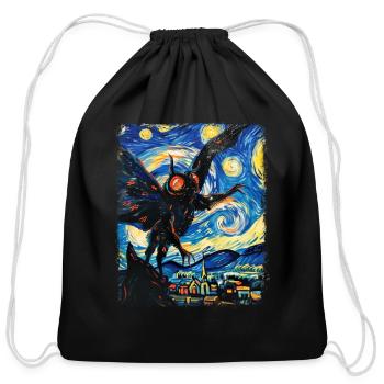 Mothman Cryptozoology Cryptid Starry Night Paintin - Cotton Drawstring Bag - black - Front