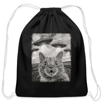 Orange Cat Tabby Cat UFO Alien Extraterrestrial Se - Cotton Drawstring Bag - black - Front