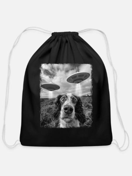 Springer Spaniel Dog UFO Alien Extraterrestrial Se - Cotton Drawstring Bag - black