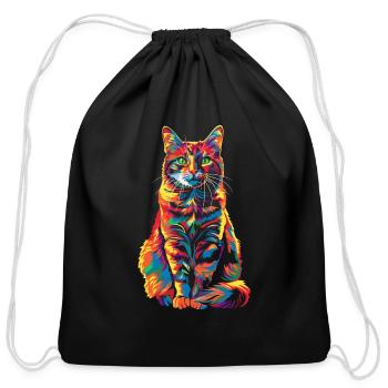 Orange Cat Tabby Cat Popart - Cotton Drawstring Bag - black - Front
