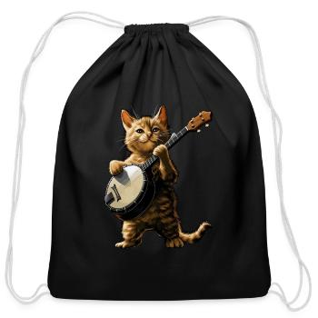 Orange Cat Tabby Cat Bluegrass Banjo Player - Cotton Drawstring Bag - black - Front