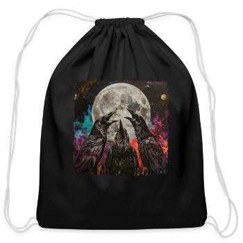 Crow Raven Howling Moon - Cotton Drawstring Bag - black - Front