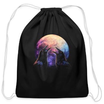 Crow Raven Howling Moon - Cotton Drawstring Bag - black - Front