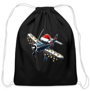RC Airplane Model Flight Pilot Christmas Hat Xmas - Cotton Drawstring Bag - black - Front