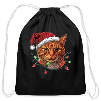Cute Orange Cat Tabby Cat Christmas Hat Xmas - Cotton Drawstring Bag - black - Front