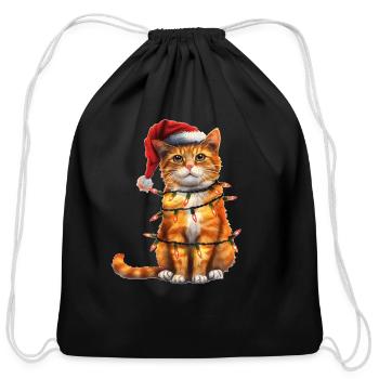 Cute Orange Cat Tabby Cat Christmas Hat Xmas - Cotton Drawstring Bag - black - Front