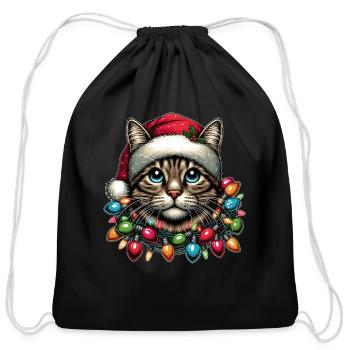 Tabby Cat Orange Cat Christmas Hat Xmas - Cotton Drawstring Bag - black - Front