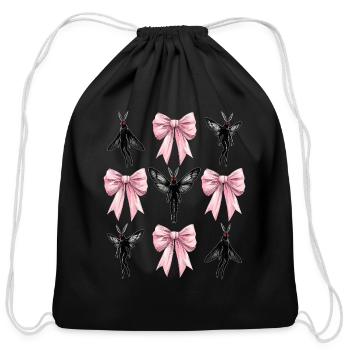 Coquette Bow Mothman Cryptozoology Cryptid Pink - Cotton Drawstring Bag - black - Front