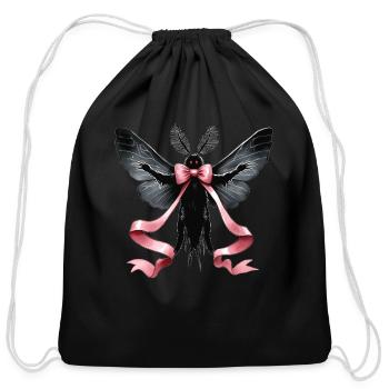Coquette Bow Mothman Cryptozoology Cryptid Pink - Cotton Drawstring Bag - black - Front