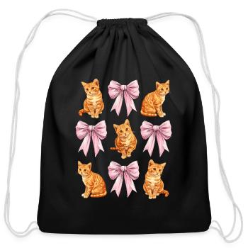 Coquette Bow Orange Cat Tabby Cat Cute Pink Ribbon - Cotton Drawstring Bag - black - Front