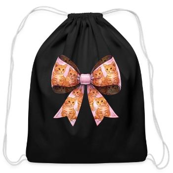 Coquette Bow Orange Cat Tabby Cat Pattern Cute - Cotton Drawstring Bag - black - Front