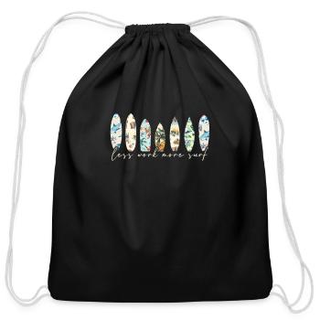 Less work More surf - kite surfing - Cotton Drawstring Bag - black - Front