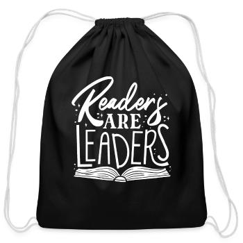 Readers are leaders, Reading, bookworm - Cotton Drawstring Bag - black - Front