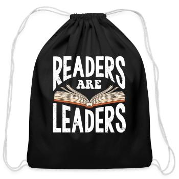 Readers are leaders, Reading, bookworm - Cotton Drawstring Bag - black - Front