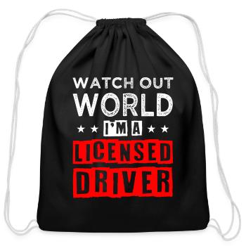 New Drivers License - Cotton Drawstring Bag - black - Front