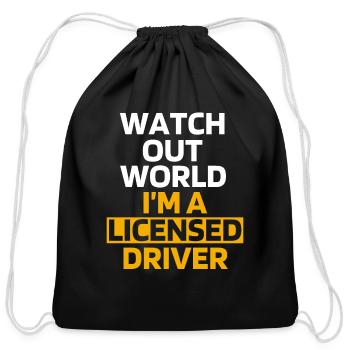 New Driver License - Cotton Drawstring Bag - black - Front