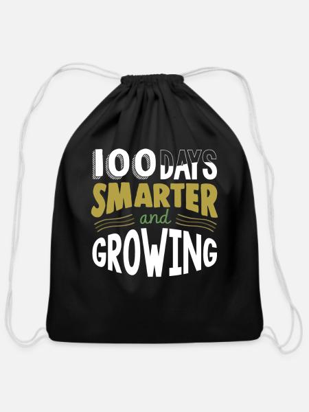 100 Days Of School, 100 Days Smarter, School - Cotton Drawstring Bag - black