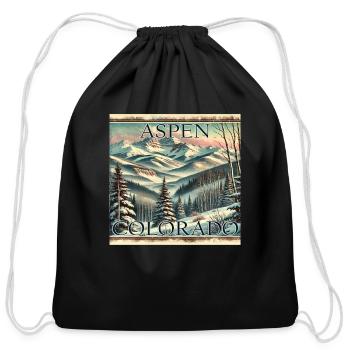 Aspen Ski Resort Ski Snowboard Winter Vintage - Cotton Drawstring Bag - black - Front
