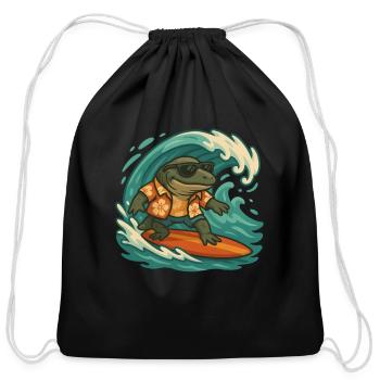 Cartoon surfer animal fossil prehistoric water - Cotton Drawstring Bag - black - Front
