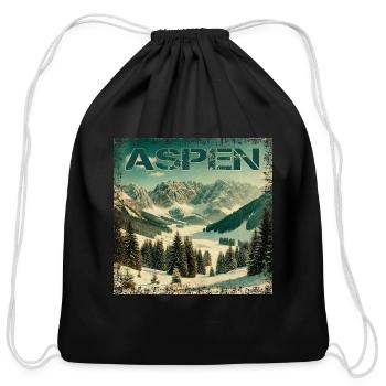 Aspen Ski Snowboard Vintage Winter Vacation - Cotton Drawstring Bag - black - Front
