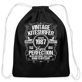 1987 Kiteboarding Kitesurfing Kitesurfer Born 1987 - Cotton Drawstring Bag - black - Front