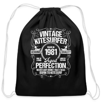 1981 Kiteboarding Kitesurfing Kitesurfer Born 1981 - Cotton Drawstring Bag - black - Front