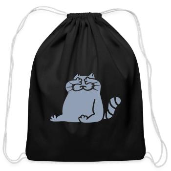 blue cat funny blind eyes closed - Cotton Drawstring Bag - black - Front