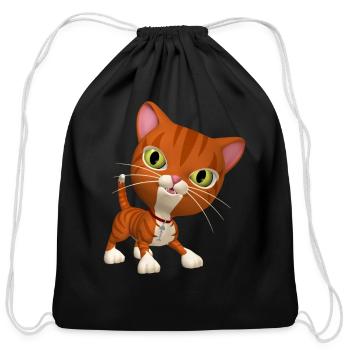 Orange Striped Tabby Cat - Cotton Drawstring Bag - black - Front