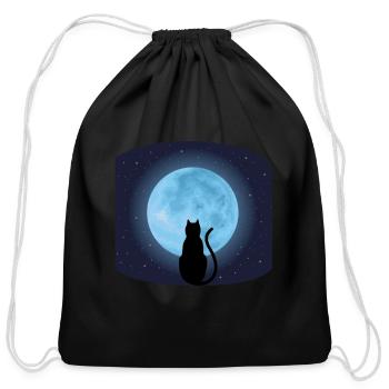 black cat with blue moon - Cotton Drawstring Bag - black - Front