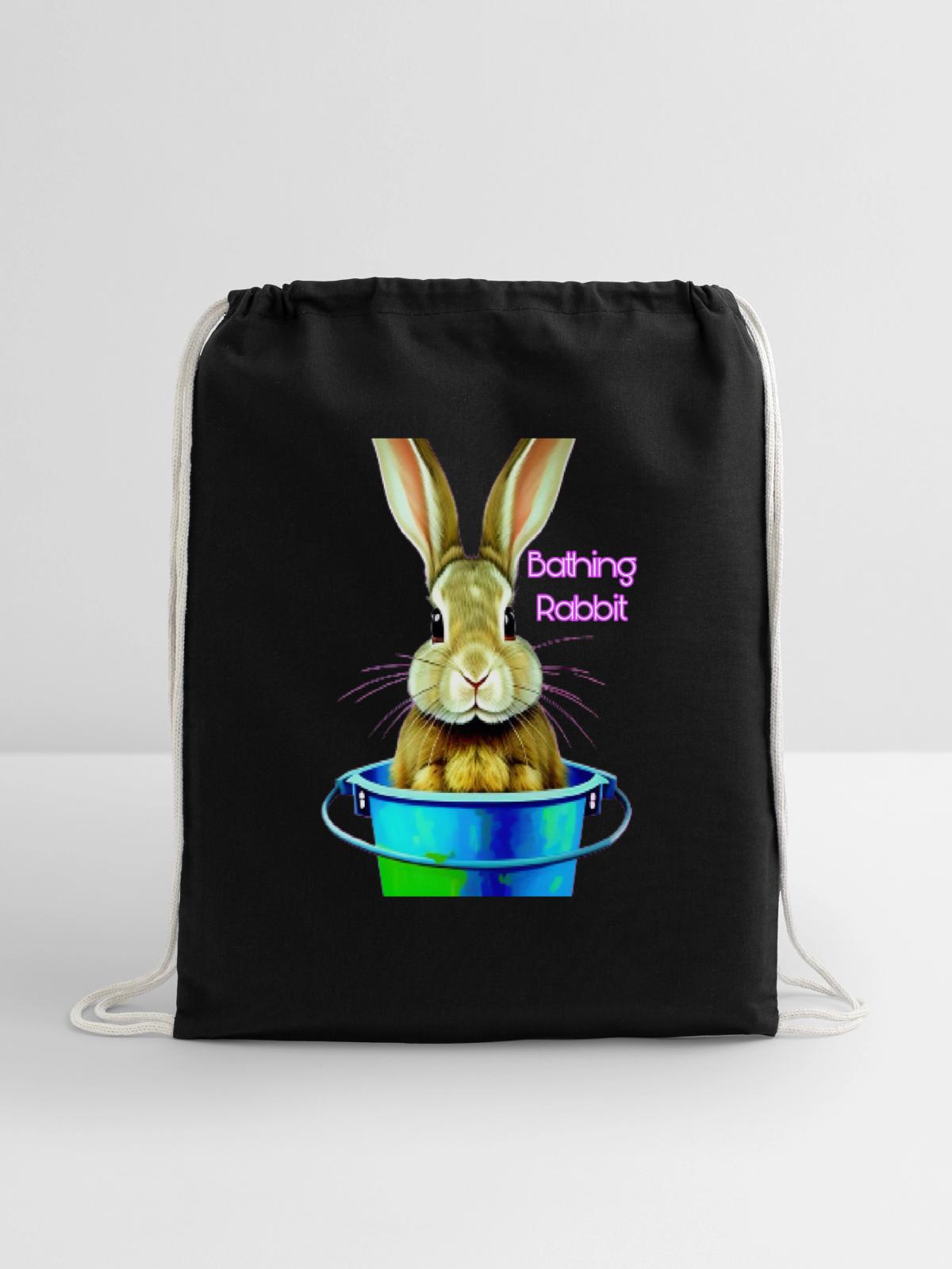 Rabbit in bucket - Cotton Drawstring Bag - black - Front