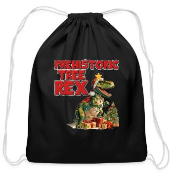 Christmas Prehistoric Tree Rex Dinosaur Fan - Cotton Drawstring Bag - black - Front