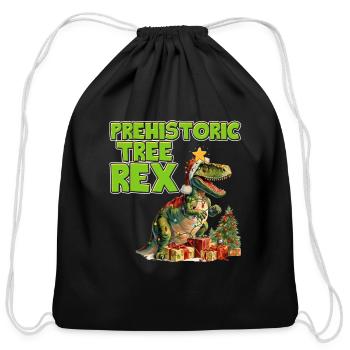 Christmas Prehistoric Tree Rex Dinosaur Fan - Cotton Drawstring Bag - black - Front
