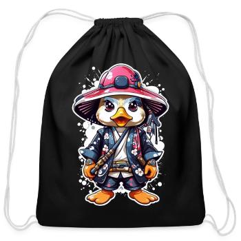 Quack-tastic Samurai Adventures: Cute Samurai Duck - Cotton Drawstring Bag - black - Front