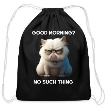 Grumpy, sarcastic white cat - Good morning - Cotton Drawstring Bag - black - Front