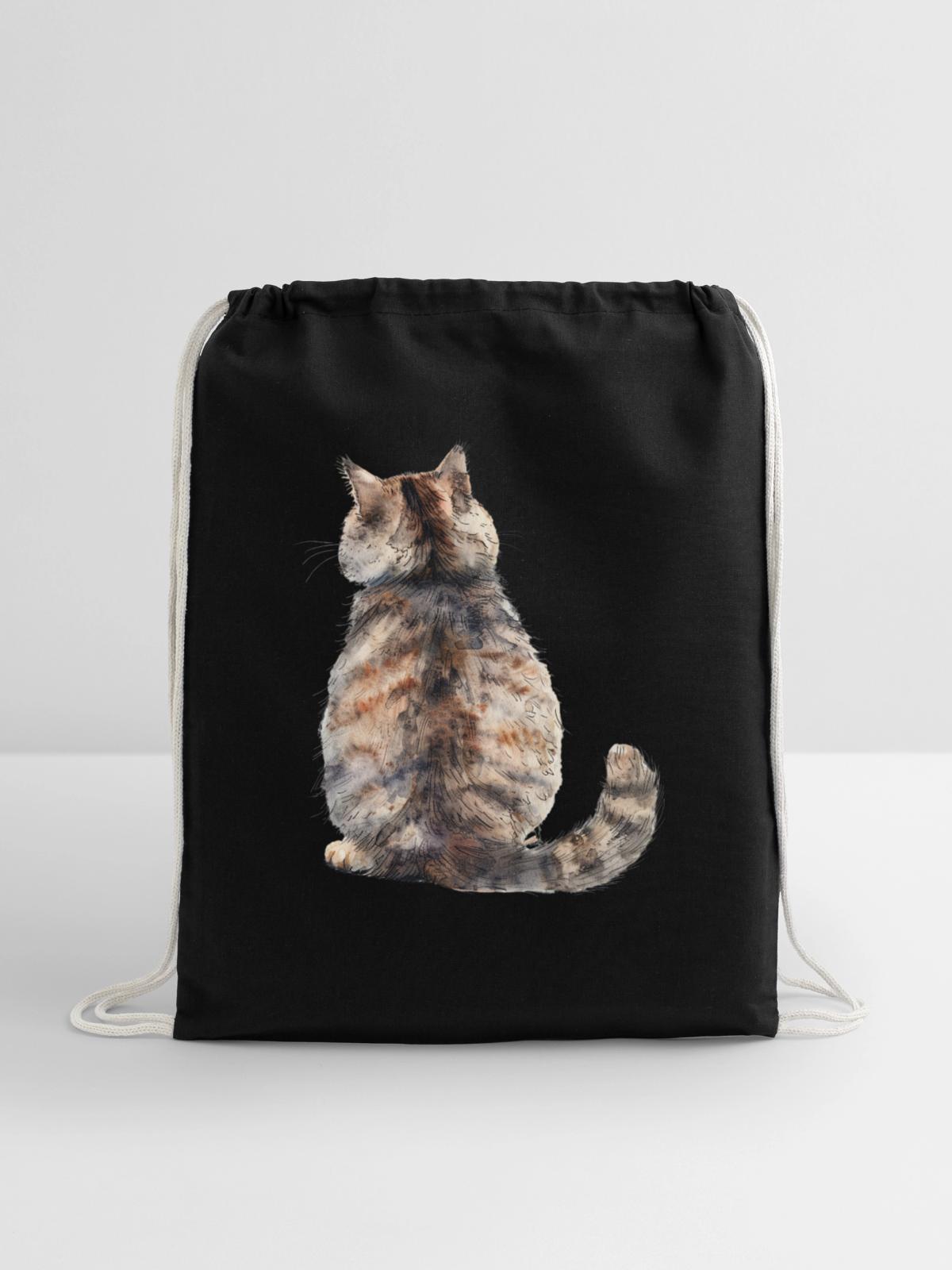 Funny Cat - Cotton Drawstring Bag - black - Front