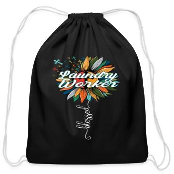 Blessed Laundry Worker - Cotton Drawstring Bag - black - Front