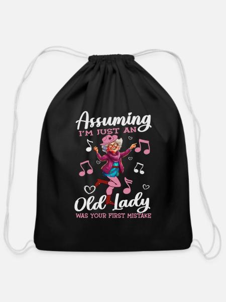 Line Dancing Funny Line Dance Old Lady - Cotton Drawstring Bag - black