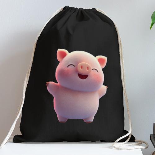 Cute Cartoon Baby Pig Standing Arms Up - Cotton Drawstring Bag