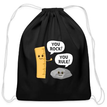 You Rock You Rule Funny School Pun Ruler and Rock - Cotton Drawstring Bag - black - Front