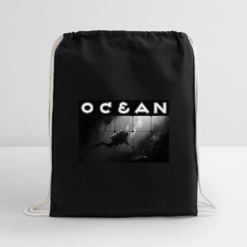 Ocean: Monochrome descent of a scuba diver - Cotton Drawstring Bag