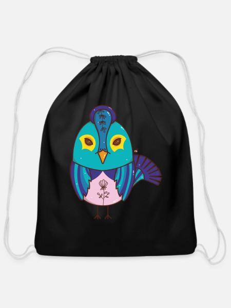 Bird - Cotton Drawstring Bag - black
