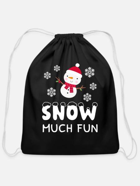 Snow Much Fun Snowman - Cotton Drawstring Bag - black