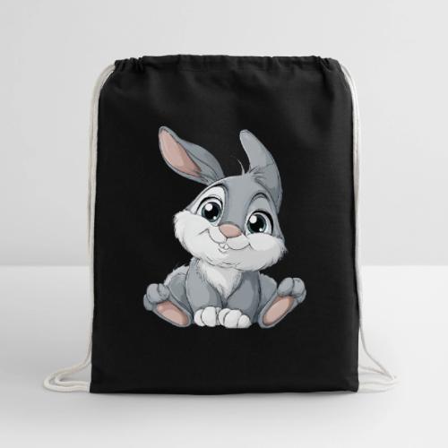 Joyful Grey and White Baby Rabbit Cartoon - Cotton Drawstring Bag