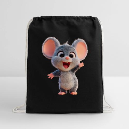 Joyful Cartoon Baby Mouse Arms Up - Cotton Drawstring Bag
