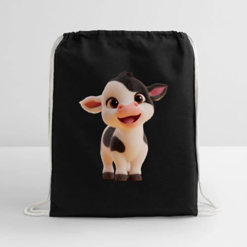 Joyful Cartoon Baby Cow Standing - Cotton Drawstring Bag